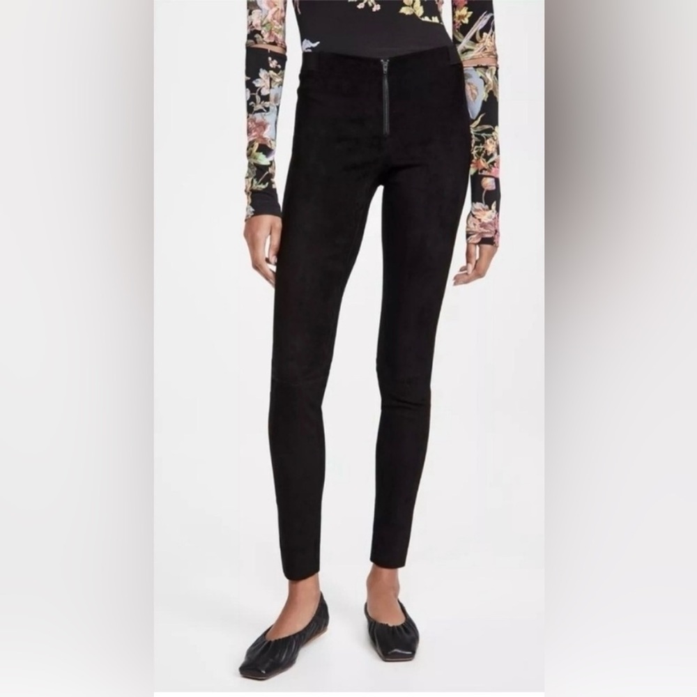 Alice + Olivia front zip black suede lamb leather leggings